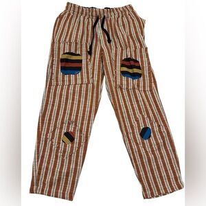 3W Women’s Striped Cotton Blend Boho  Patchwork Pants - Size Small